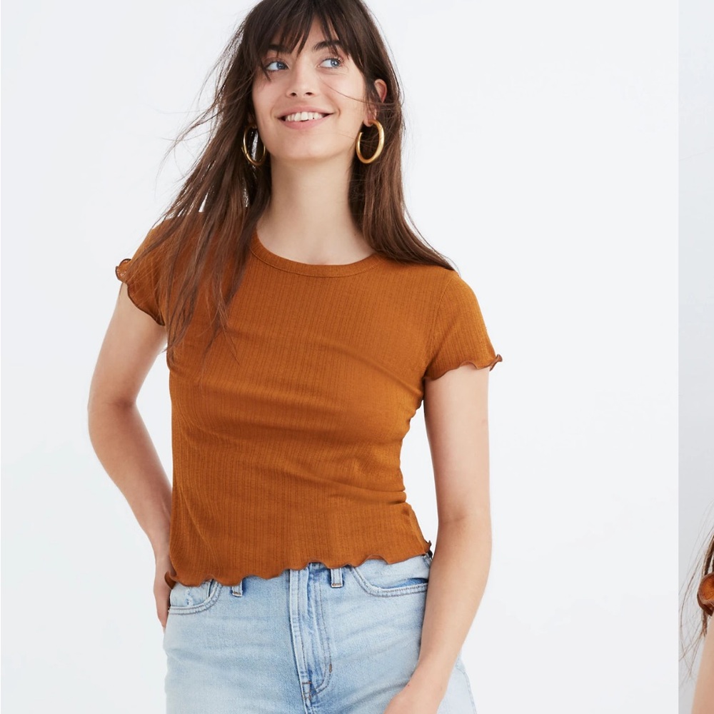 Madewell Sheer y2k lettuce hem ribbed baby Tee